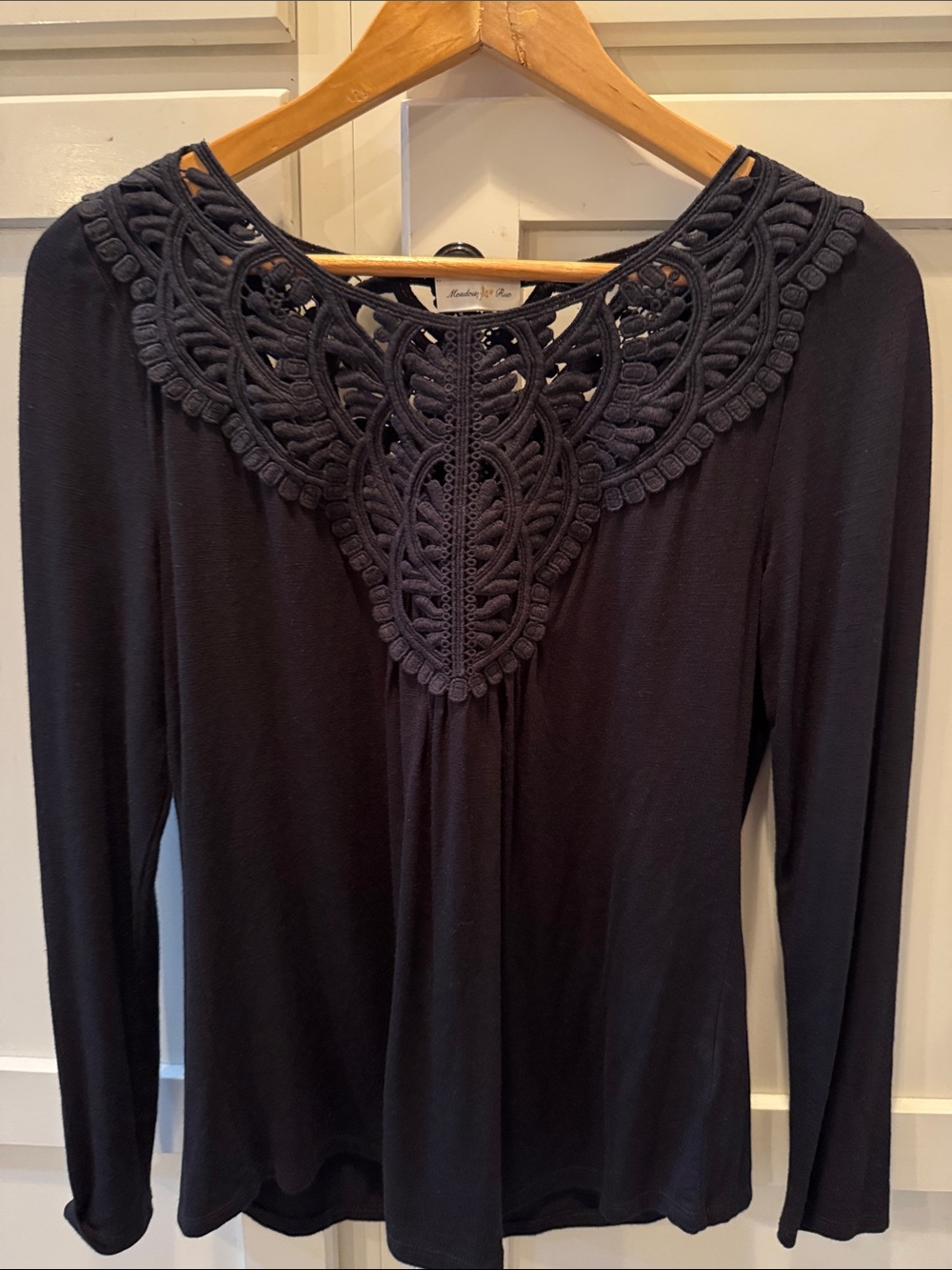 Meadow Rue Black Long-Sleeve Top with Crochet Yoke